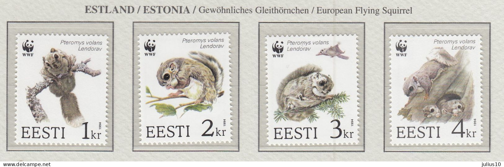 ESTONIA 1994 Fauna Flying Squirel WWF MNH(**) Mi 229-232 Fauna 512 - Otros & Sin Clasificación