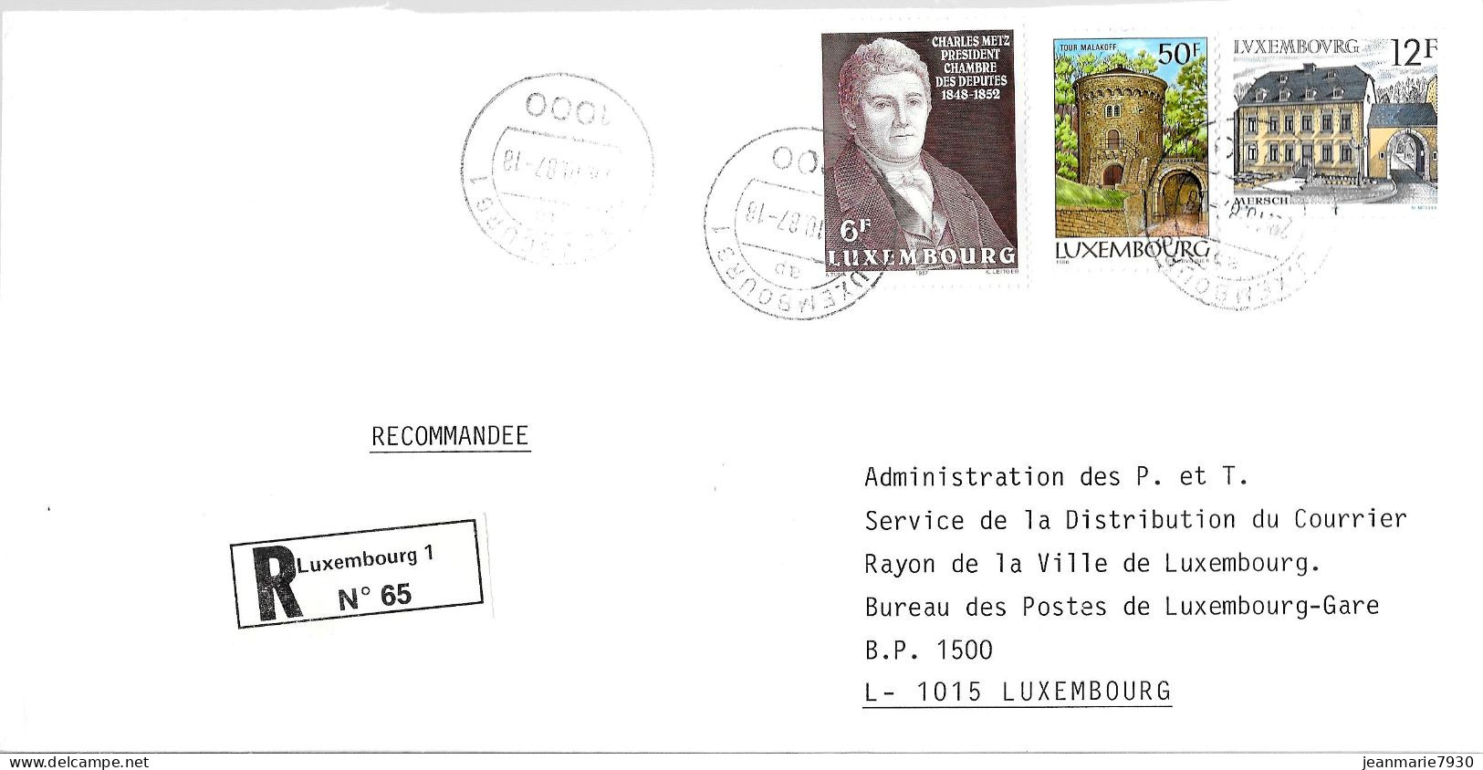 H384 - LETTRE RECOMMANDEE DE LUXEMBOURG DU 28/10/87 - Cartas & Documentos