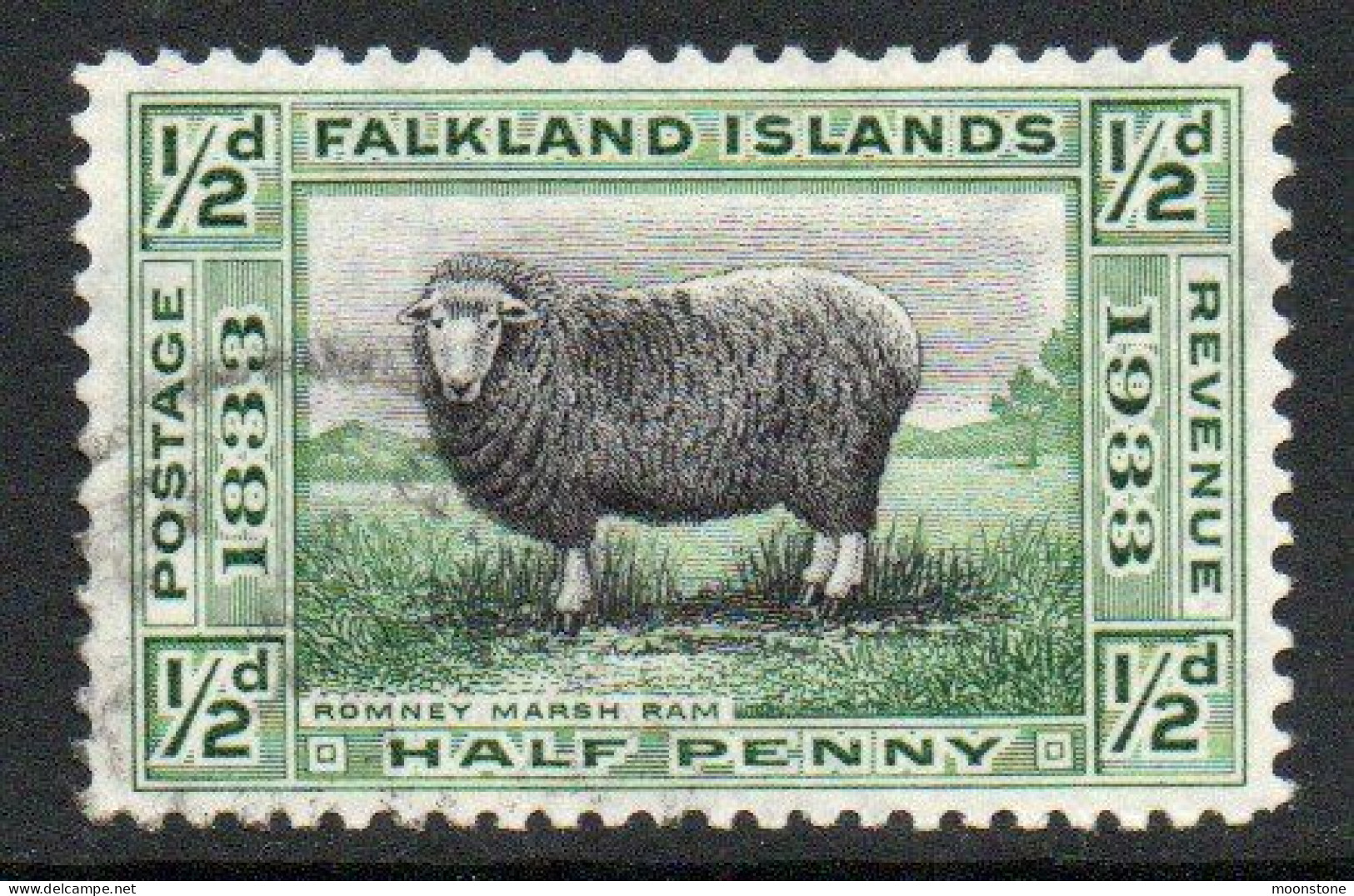 Falkland Islands GV 1933 Centenary ½d Value, Wmk. Multiple Script CA, Used, SG 127 - Falklandeilanden