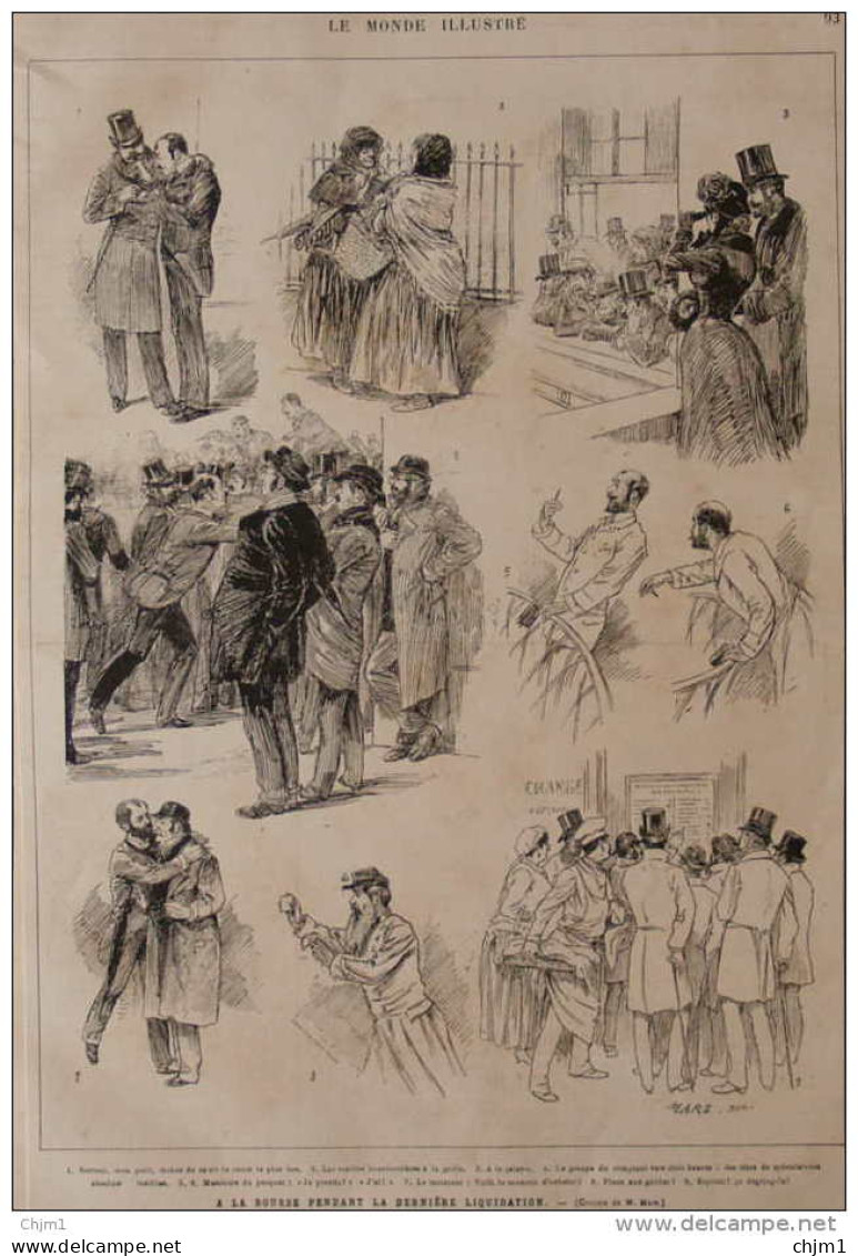 à La Bourse Pendant La Dernière Liquidation  - Page Original 1881 - Historische Documenten