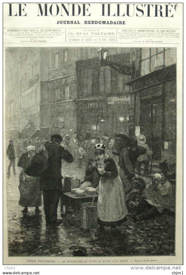 La Marchande De Soupe Le Matin à La Halle - Tableau De M. Gelibert - Page Original  1881 - Documents Historiques