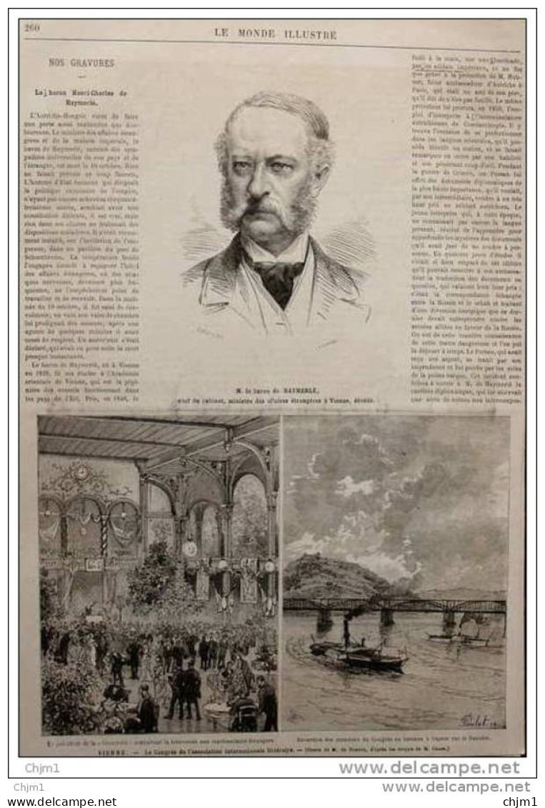 Le Congrès Littéraire De Vienne - Le Baron De Haymerle - Page Original  1881 - 1 - Historische Documenten