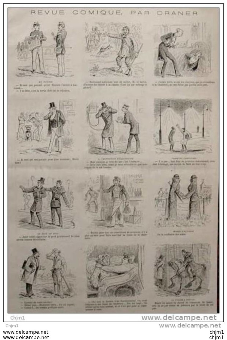 Revue Comique Par Draner - Caricatures - En Tunisie - La Police à Cheval - Le Pavé De Bois - Page Original  1881 - Historische Documenten