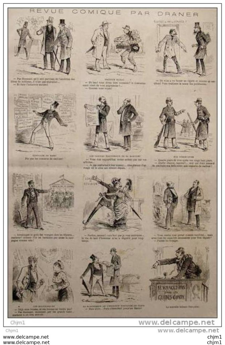 Revue Comique Par Draner - Caricatures - Giboulée De Mars - Facteur Rural - Nos Réservistes - Page Original  1881 - Historische Documenten