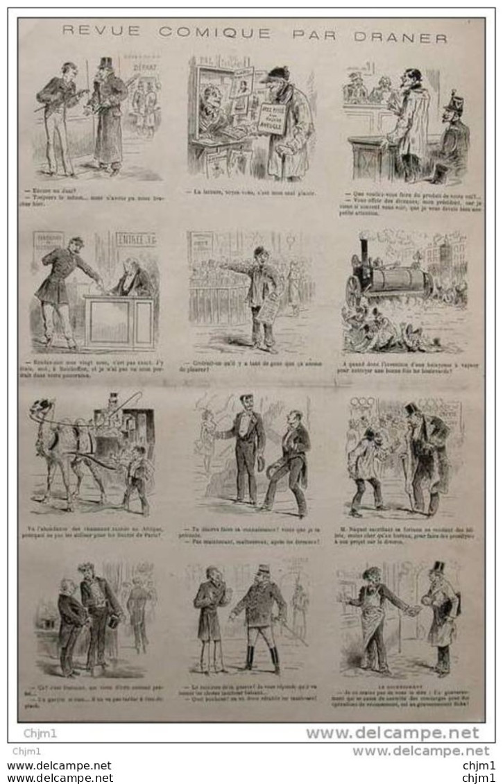 Revue Comique Par Draner - Caricatures -  Le Recensement - Page Original  1881 - Documents Historiques