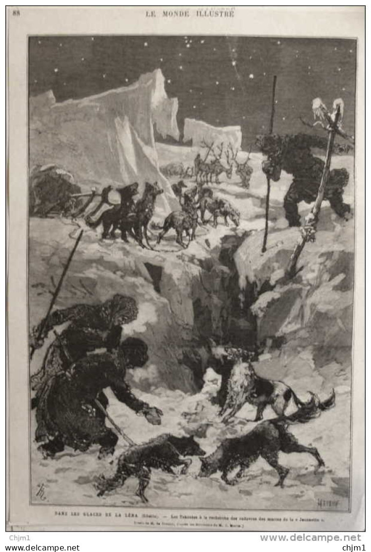 Dans Les Glaces De La Léna - Sibérie - Les Yakoutes à La Recherche Des Cadavres Des Marins  - Page Original 1881 - Documents Historiques