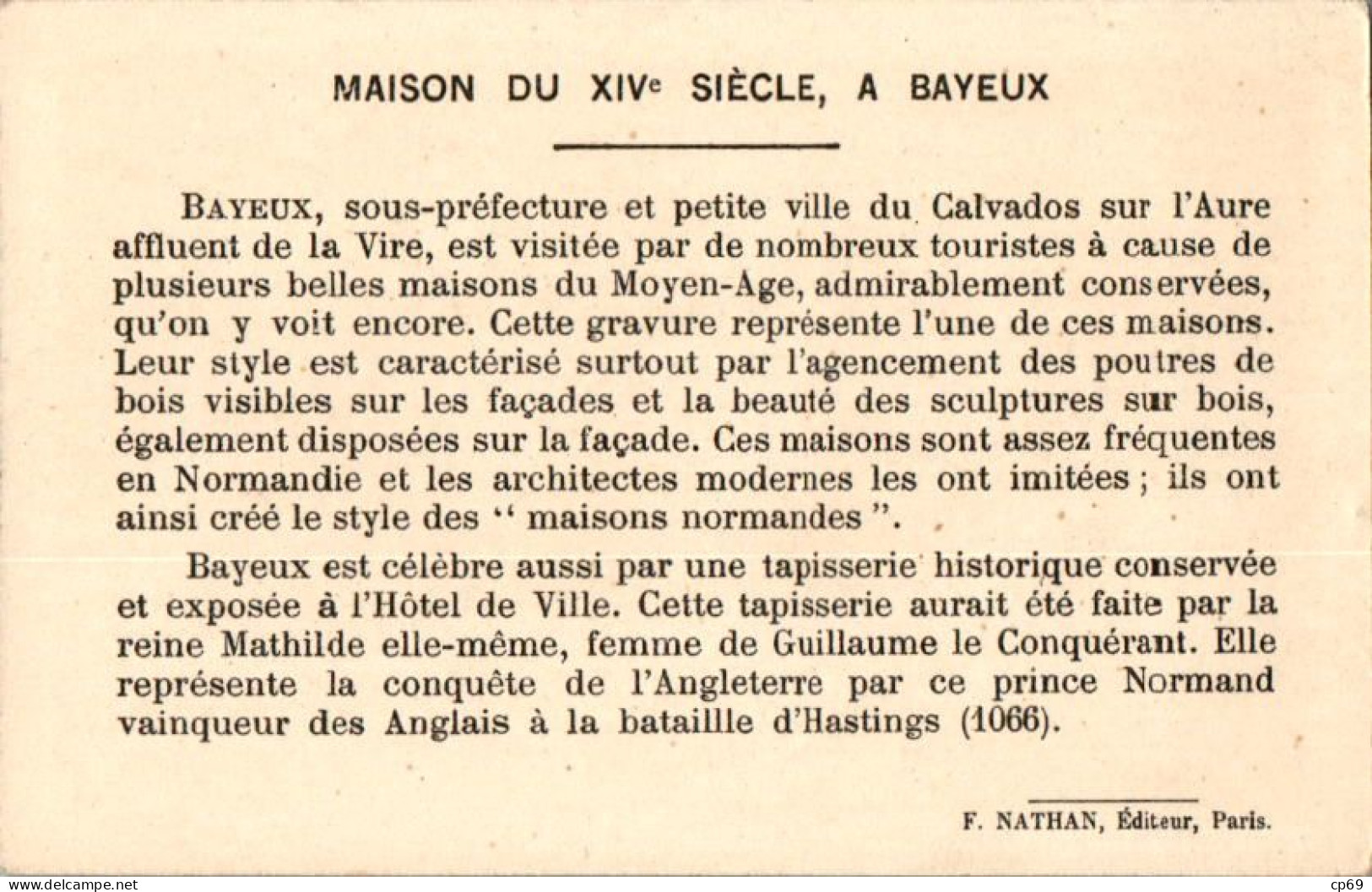 Image N°75 Maison Du XIV ème Siècle à Bayeux Département Du Calvados (14) Texte Au Dos En TB.Etat - Other & Unclassified