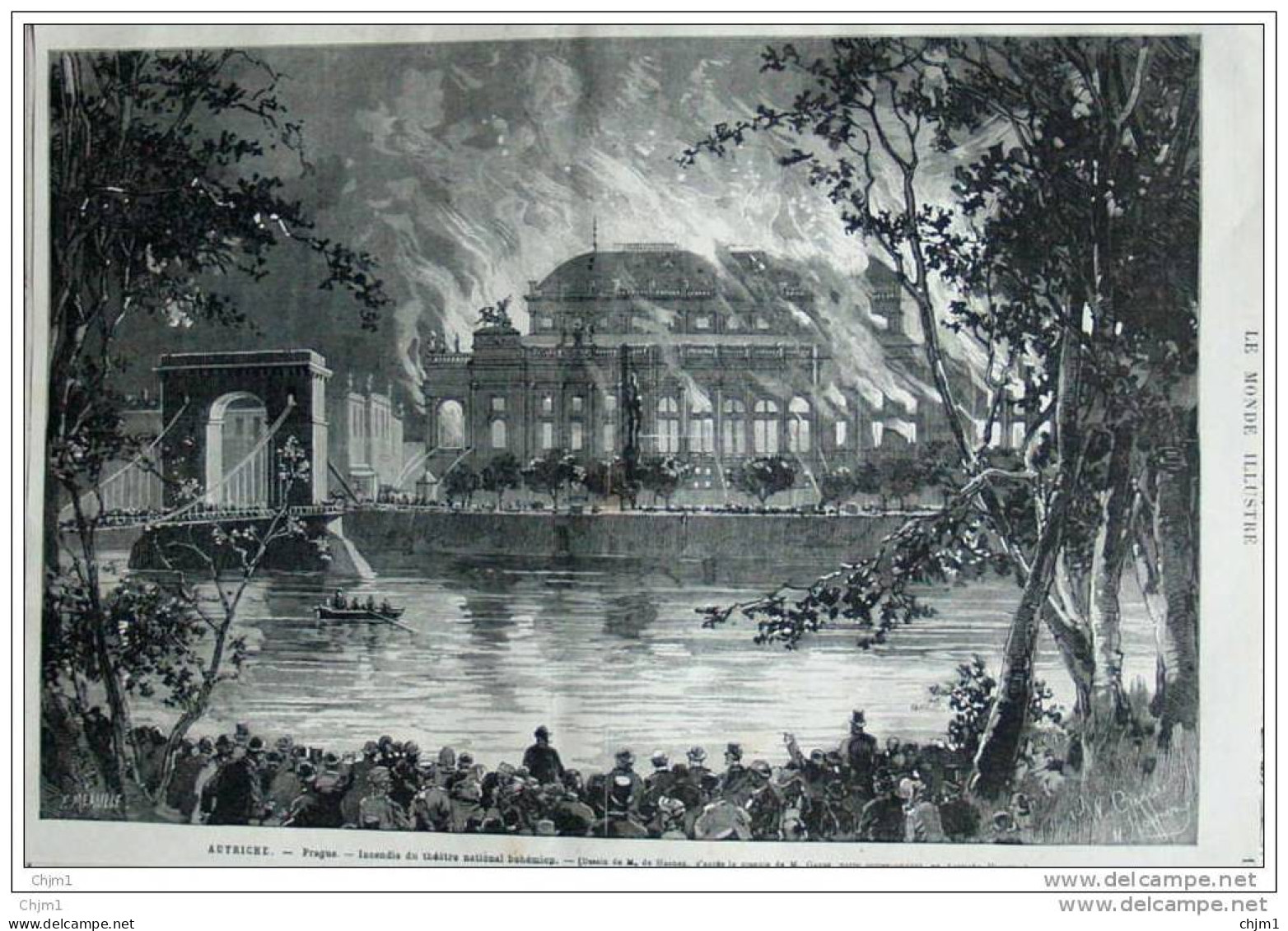 Autriche - Prague - Incendie Du Théâtre National Bohémien - Page Original 1881 - Documents Historiques