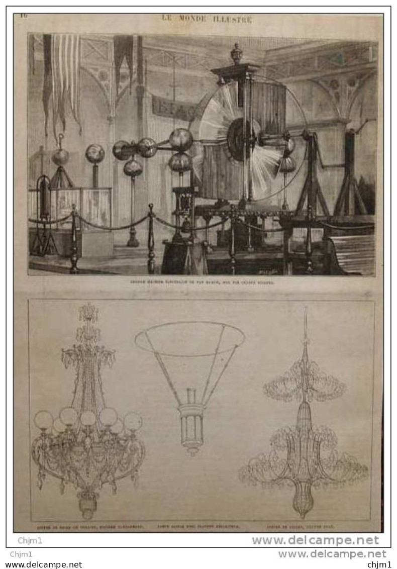 Exposition De L&acute;électricité - Grande Machine électrique De Van Marum - Lustre De Buffet - Page Original  1881 - 6 - Documents Historiques
