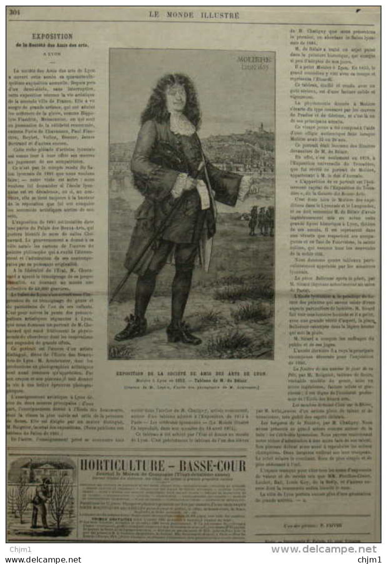 Exposition De La Société Des Amis Des Arts De Lyon - Molière à Lyon - Page Original 1881 - Documents Historiques