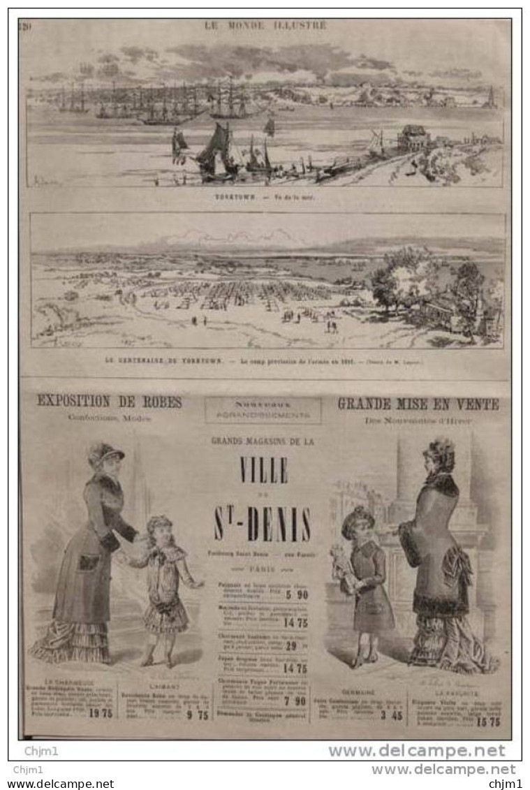 Le Centenaire De L&acute;indépendace Des États-Unis - Independence Day - Yorktown - Vue De La Mer - Page Original 1881 - Historische Documenten