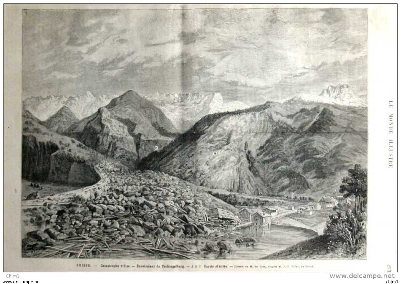 Catastrophe D'Elm - éboulement Du Tschingelberg - Page Original 1881 - Historische Documenten