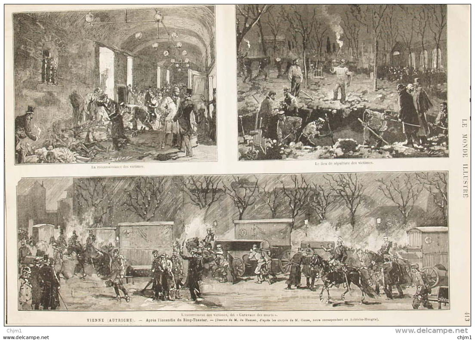 Vienne - Après L'incendie Du Ring-Theater - Le Lieu De Sépulture Des Victimes - Page Original  1881 - Historische Documenten