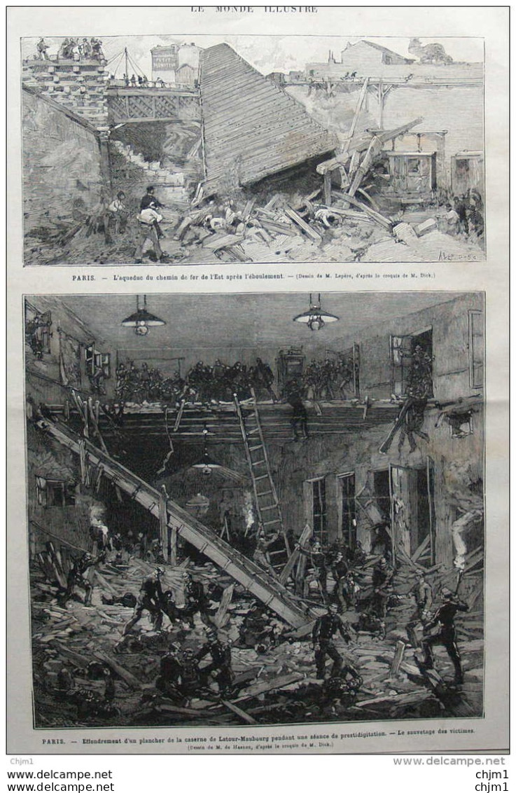 Paris - Effondrement D'un Plancher De La Caserne De Latour-Maubourg - Page Original 1881 - Historische Documenten