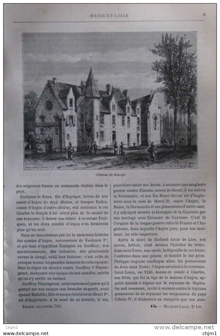 Château De Beaugé - Page Original 1881 - Historische Documenten