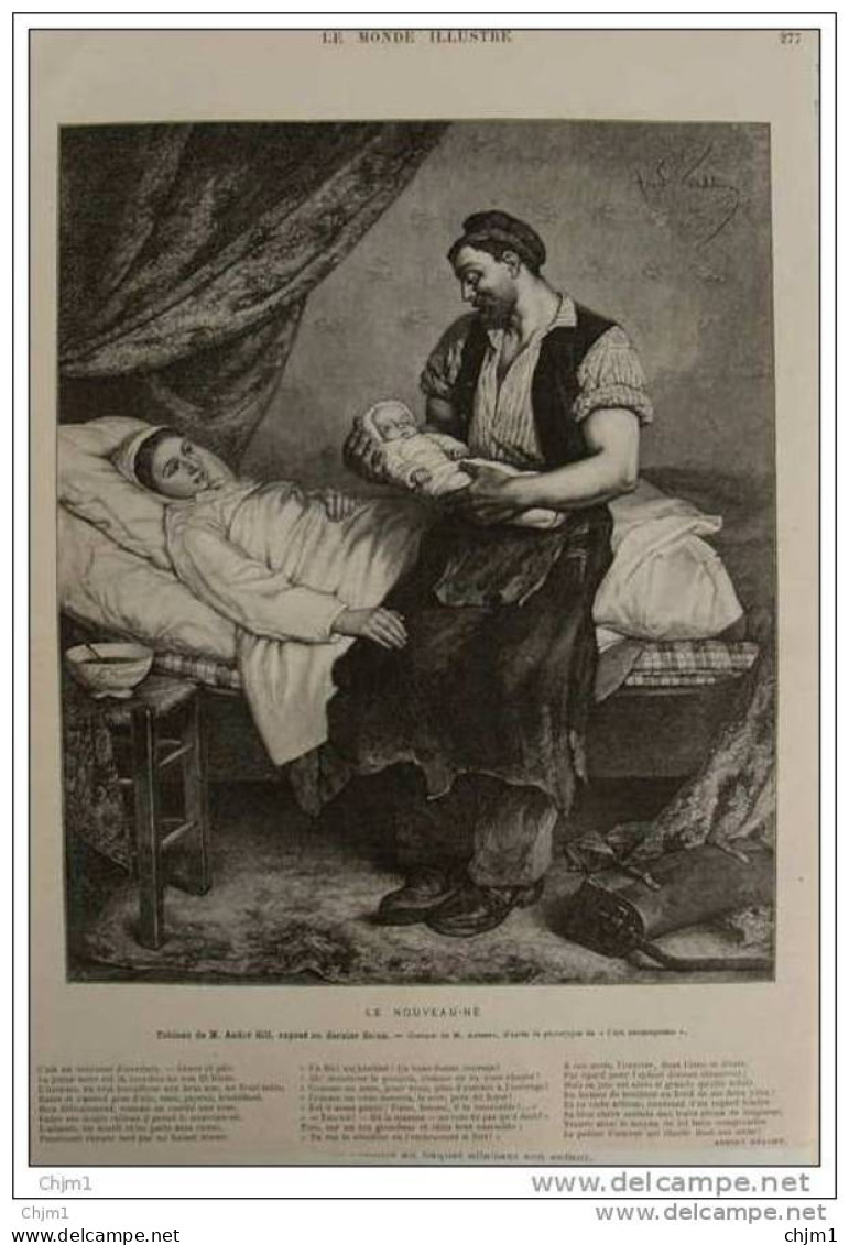 Le Nouveau-né - Bébé - Neugeborenes - Tableau André Gill - Page Original  1881 - Historische Documenten