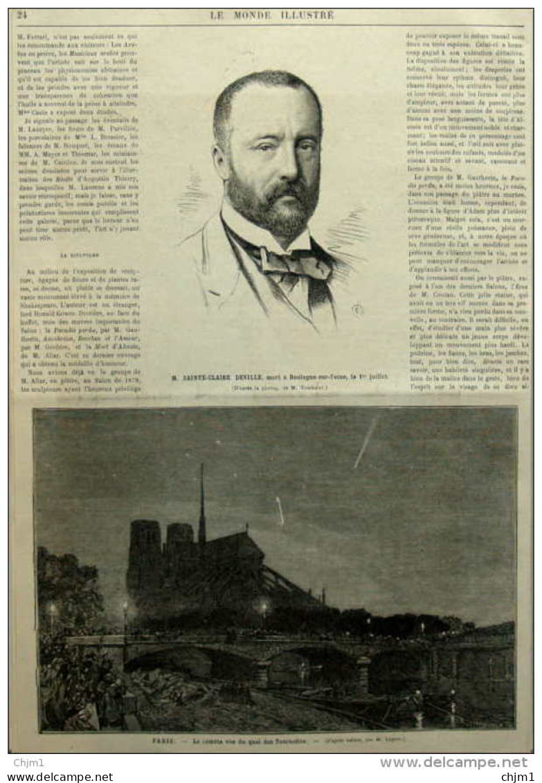 M. Sainte-Claire Deville  - Paris - La Comète Vu Du Quai Des Tournelles - Page Original  1881 - Historische Documenten