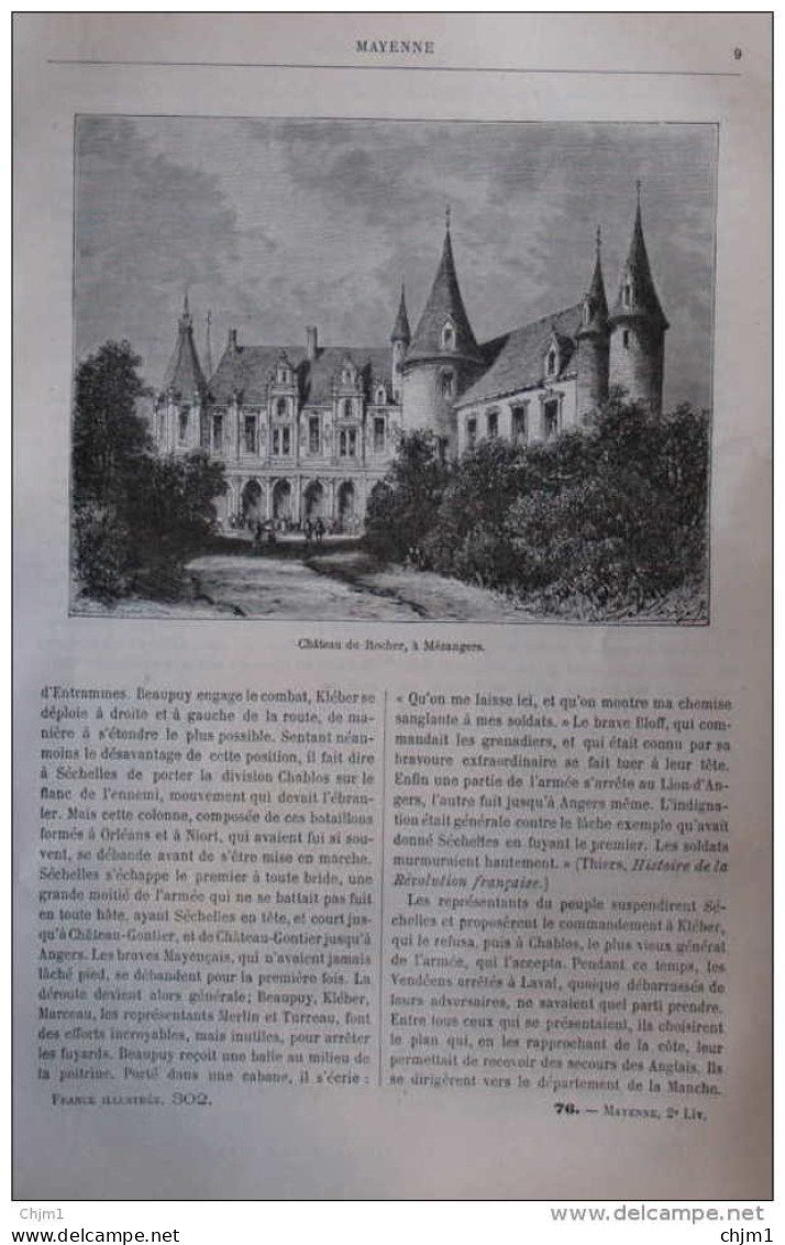 Château Du Rocher à Mézangers  - Page Original 1881 - Historische Documenten