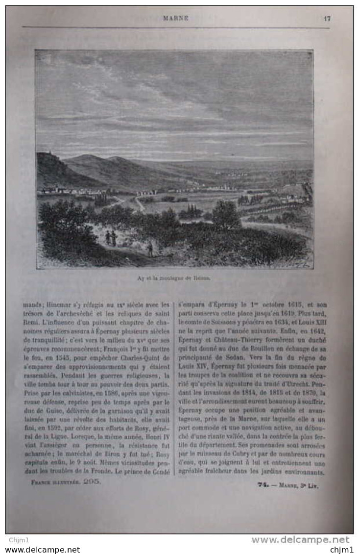 Ay Et La Montagne De Reims - Page Original 1881 - Historische Documenten