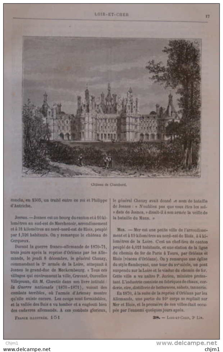 Château De Chambord - Page Original 1881 - Historische Documenten