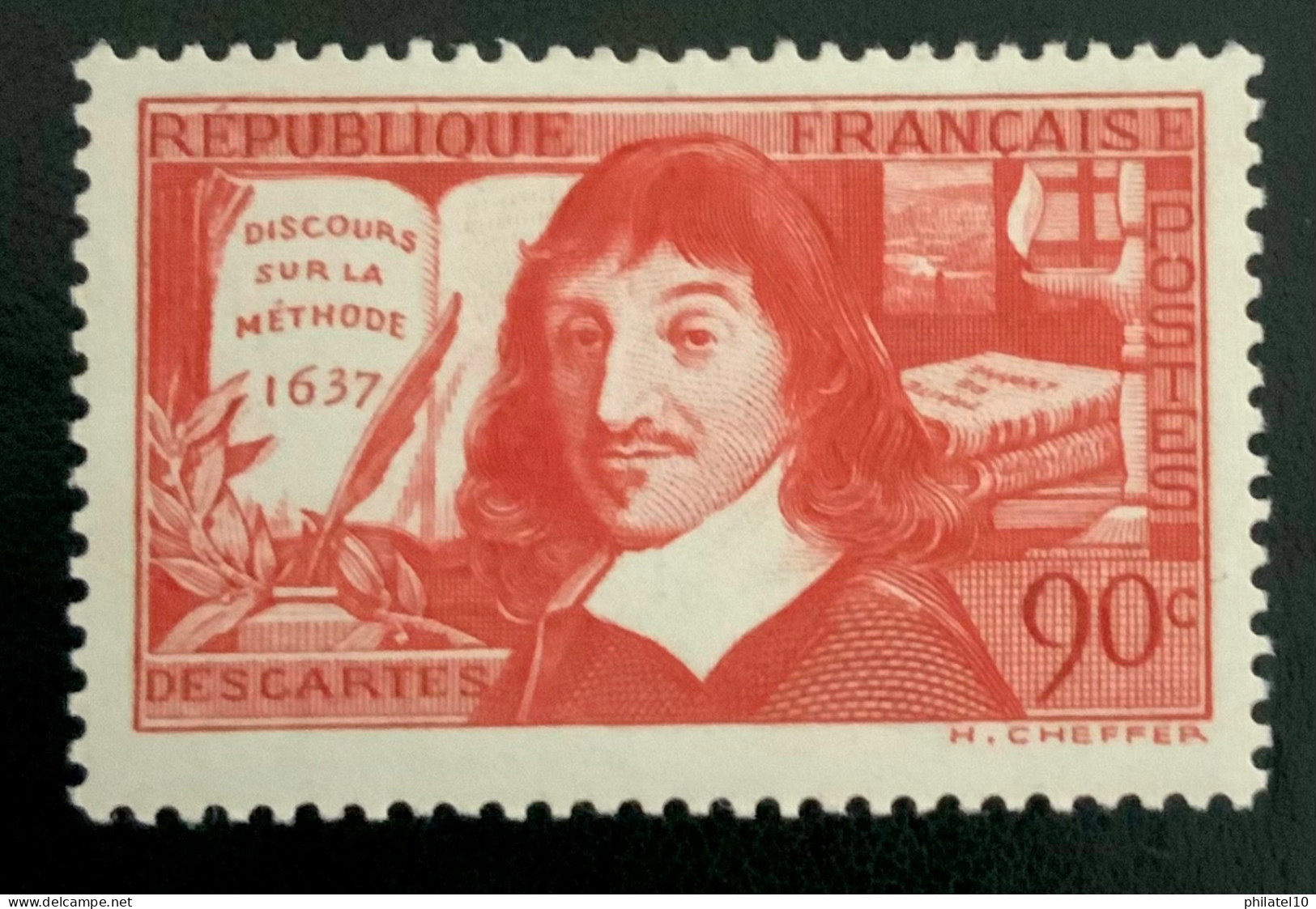 1937 FRANCE N 341 DISCOURS SUR LA MÉTHODE 1637 DESCARTES - NEUF* - Unused Stamps