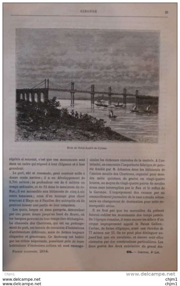 Pont De Saint-André-de-Cubzac - Page Original 1881 - Historische Documenten