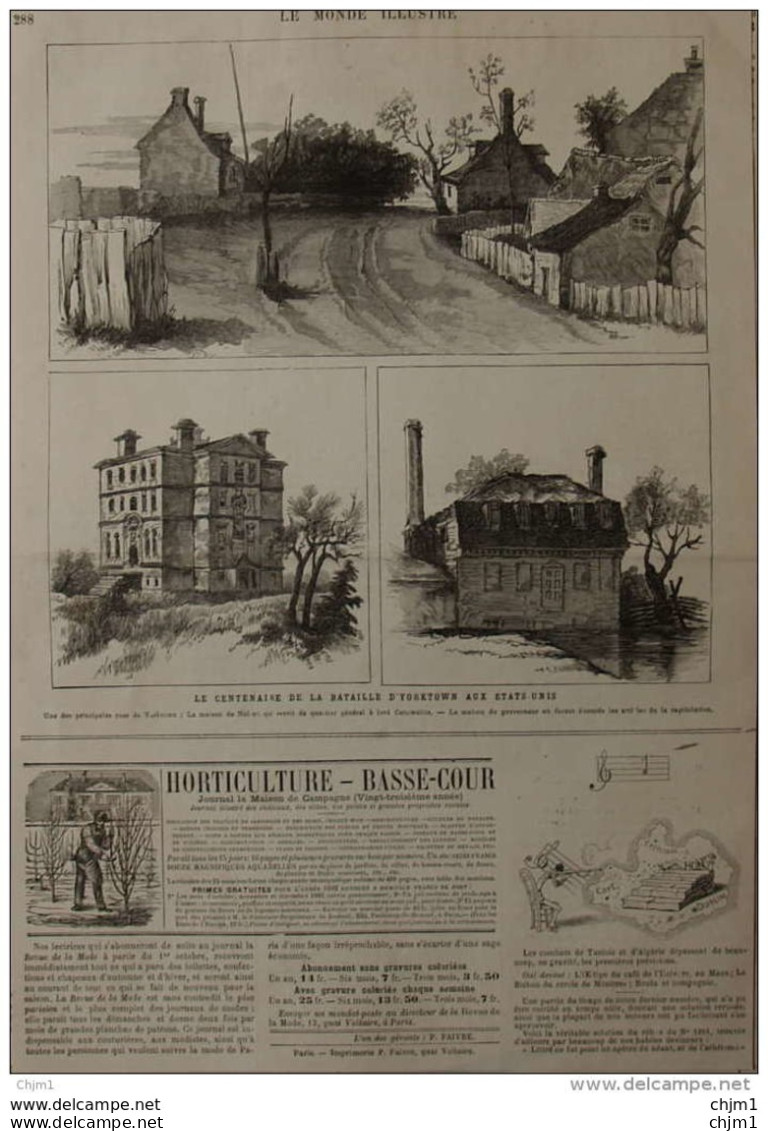 Le Centenaire De La Bataille D'Yorktown Aux États-Unis - Page Original 1881 - Historische Documenten