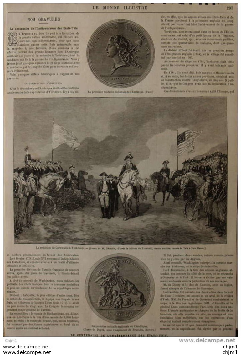 La Reddition De Cornwallis à Yorktown - Page Original 1881 - Historische Documenten