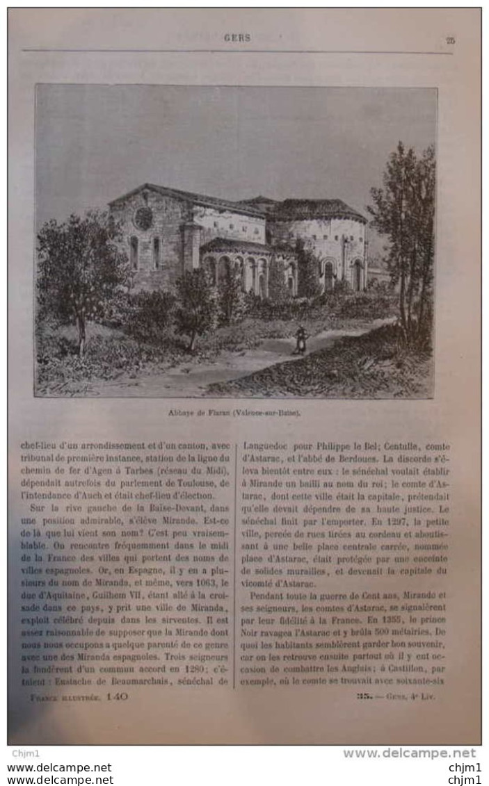 Abbaye De Flaran (Valence-sur-Baîse) - Page Original 1881 - Historische Documenten