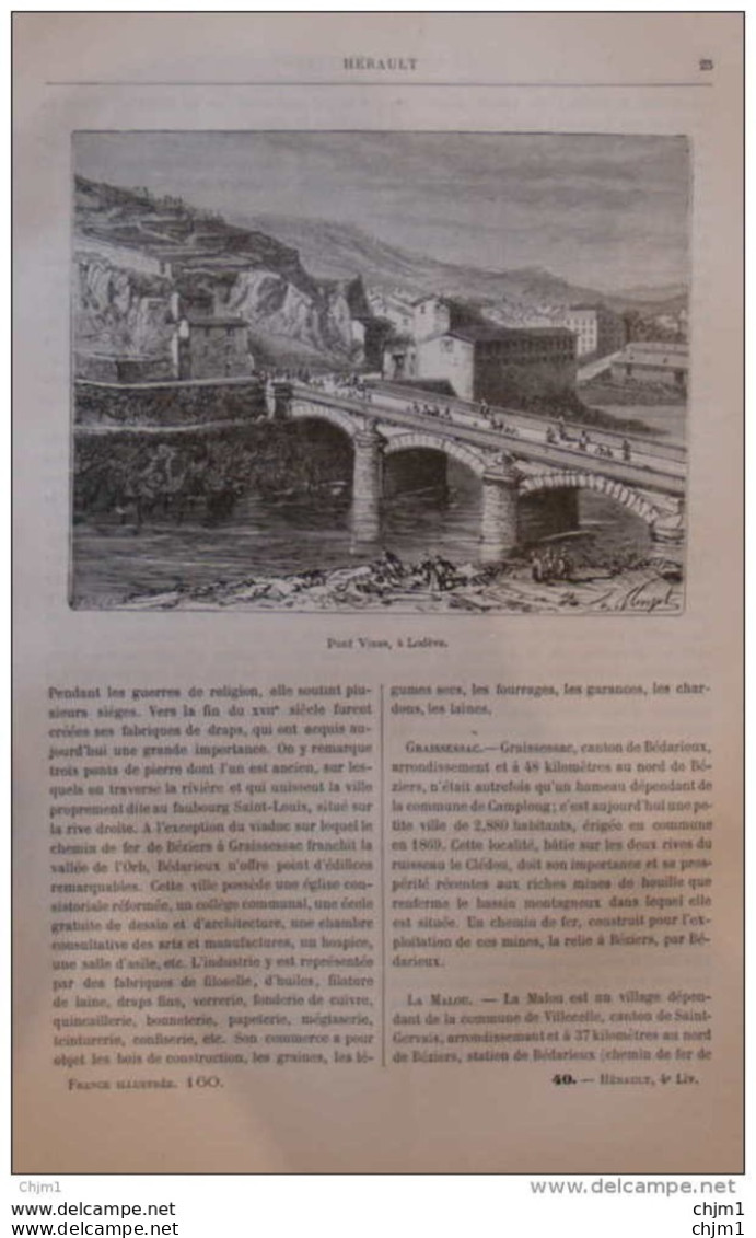 Pont Vinas à Lodève - Page Original 1881 - Historische Documenten