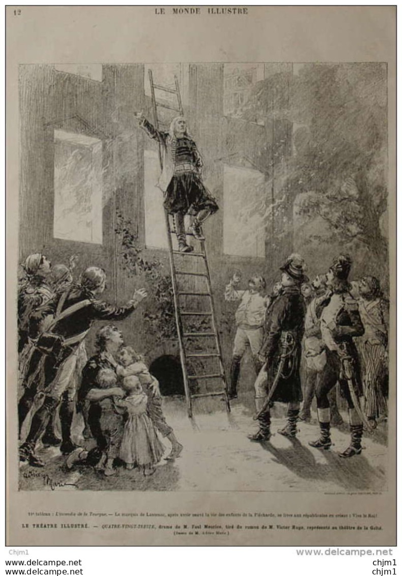 Le Théatre Illustré "Quatre-vingt-treize", Drame De M. Faul Meurice - Page Original 1881 - Historische Dokumente
