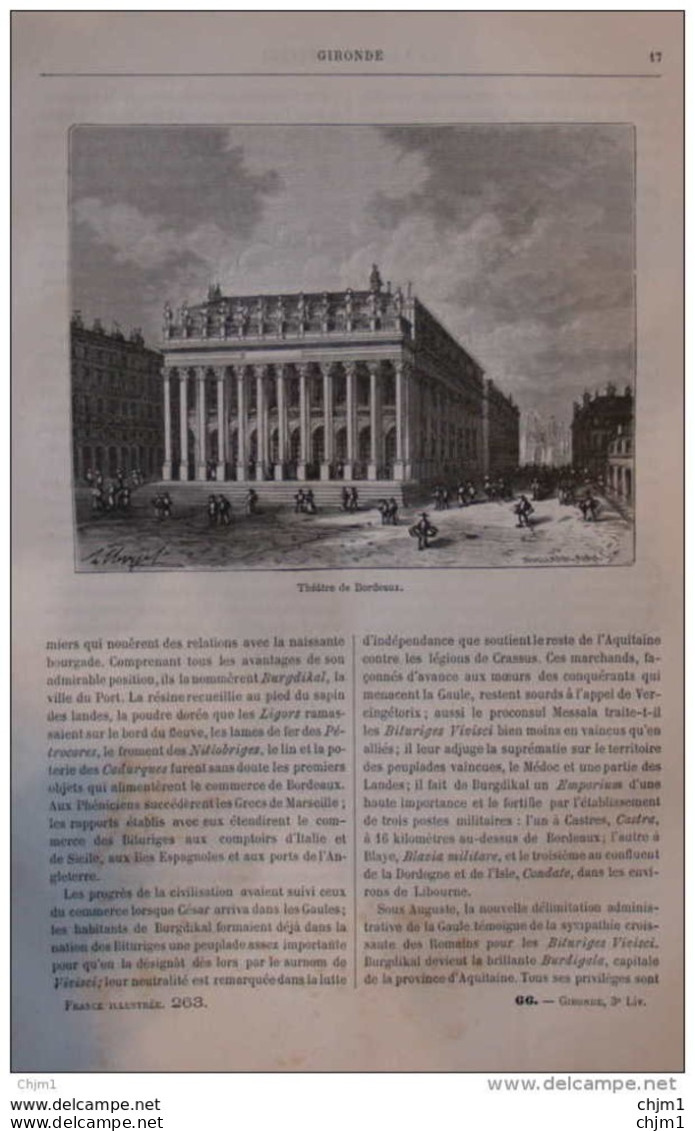 Théâtre De Bordeaux - Page Original 1881 - Historische Dokumente