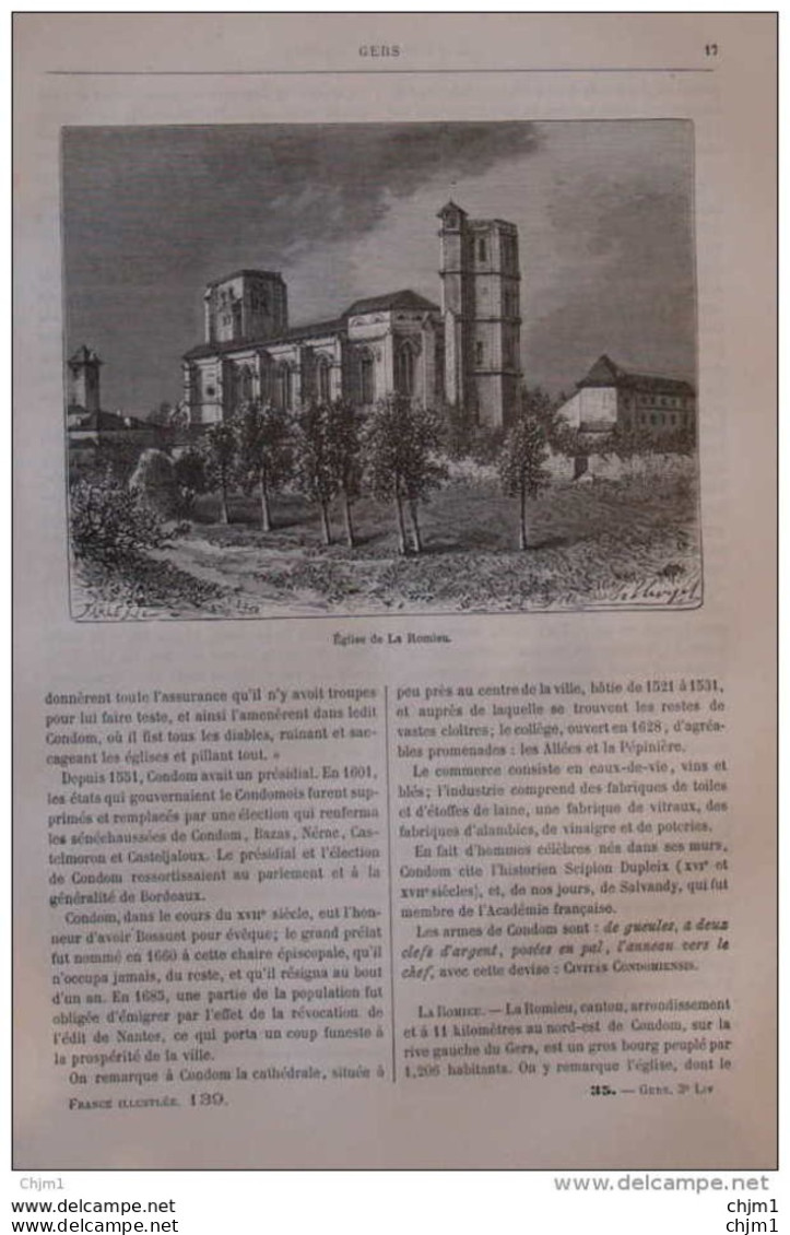 église De La Romieu - Page Original 1881 - Historische Documenten