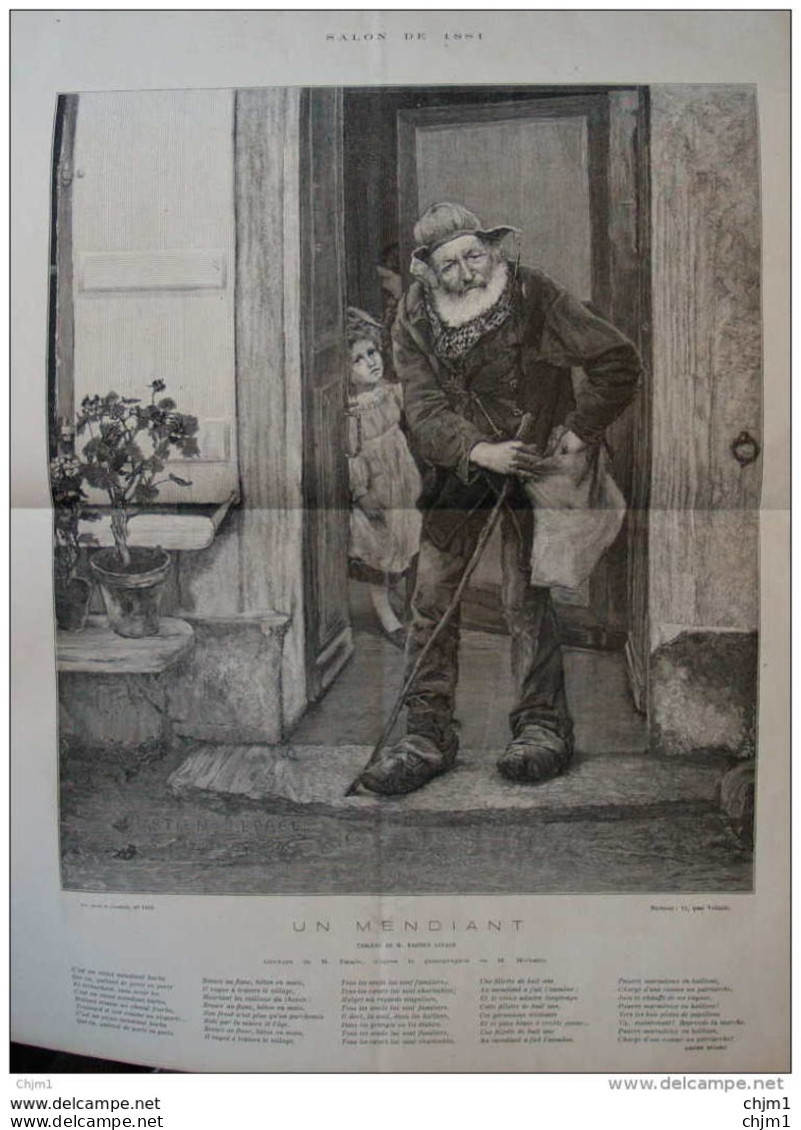 Un Mendiant, Tableau De M. Bastien Lepage - Page Double Original 1881 - Historische Dokumente