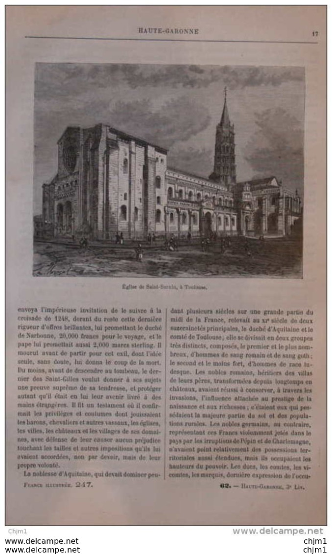 église De Saint-Sernin à Toulouse - Page Original 1881 - Historische Dokumente