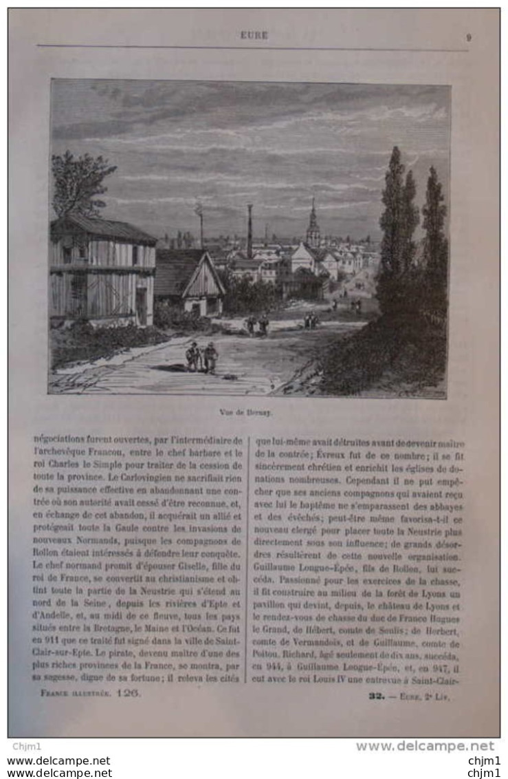 Vue De Bernay - Page Original 1881 - Historische Dokumente