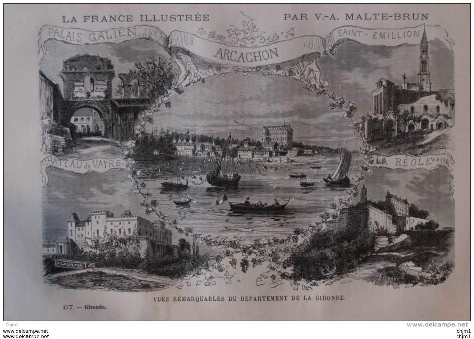 Arcachon- Saint-Emillion - La Réole - Page Original 1881 - Historische Dokumente