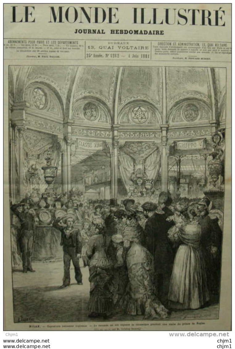Milan - Exposition Nationale Italienne - La Rotonde Où Est Exposée La Céramique -  Page Original - 1881 - Historical Documents