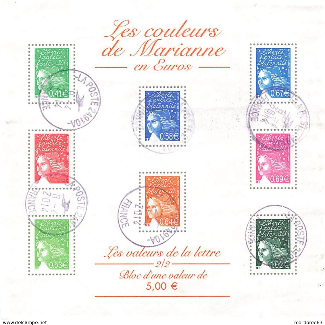 FRANCE 2002 BLOC FEUILLET BF 45 - LES COULEURS DE MARIANNE EN EUROS OBLITERE - Afgestempeld