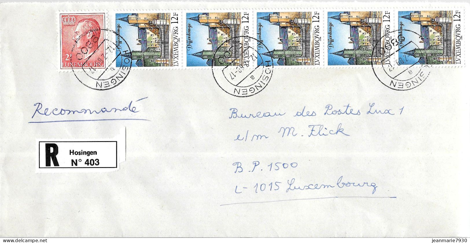 H382 - LETTRE RECOMMANDEE DE HOSINGEN DU 12/07/89 - Storia Postale