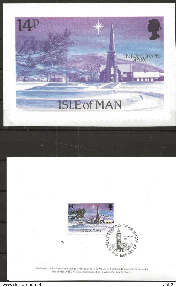 Isle Of Man 1985 Christmas: Churches, Mi 296   Card With Greeting From Posten Isle Of Man - Isle Of Man