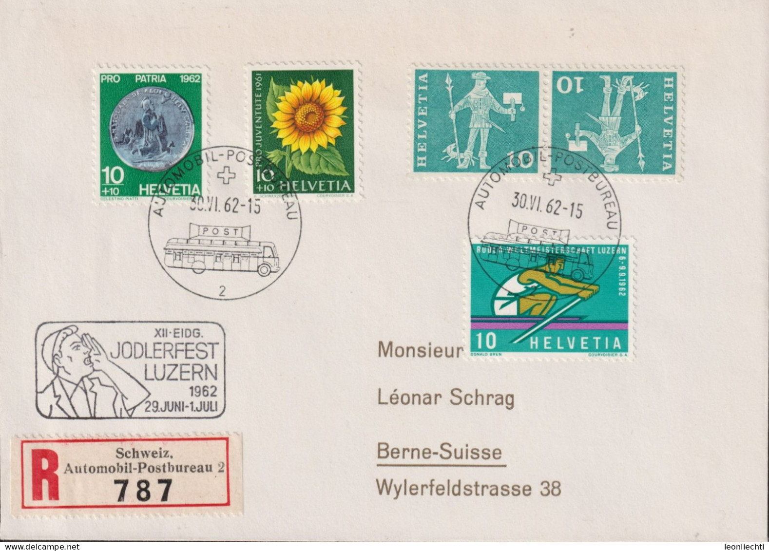 1962 Schweiz, R-Brief, Mischfrankatur, Stempel: XII.EIDG.JODLERFEST LUZERN 1962 - Covers & Documents