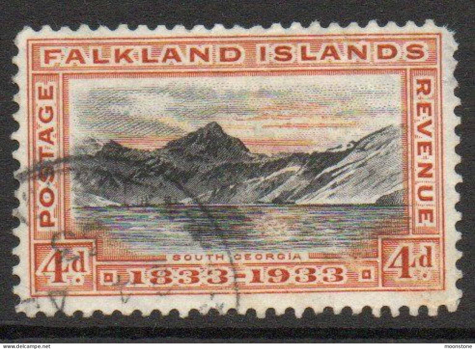 Falkland Islands GV 1933 Centenary 4d Value, Wmk. Multiple Script CA, Used, SG 132 - Islas Malvinas