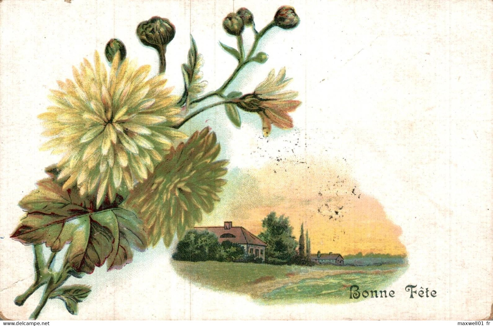 O5 - Carte Postale Fantaisie - Fleurs - Paysage - Bonne Fête - Sonstige & Ohne Zuordnung