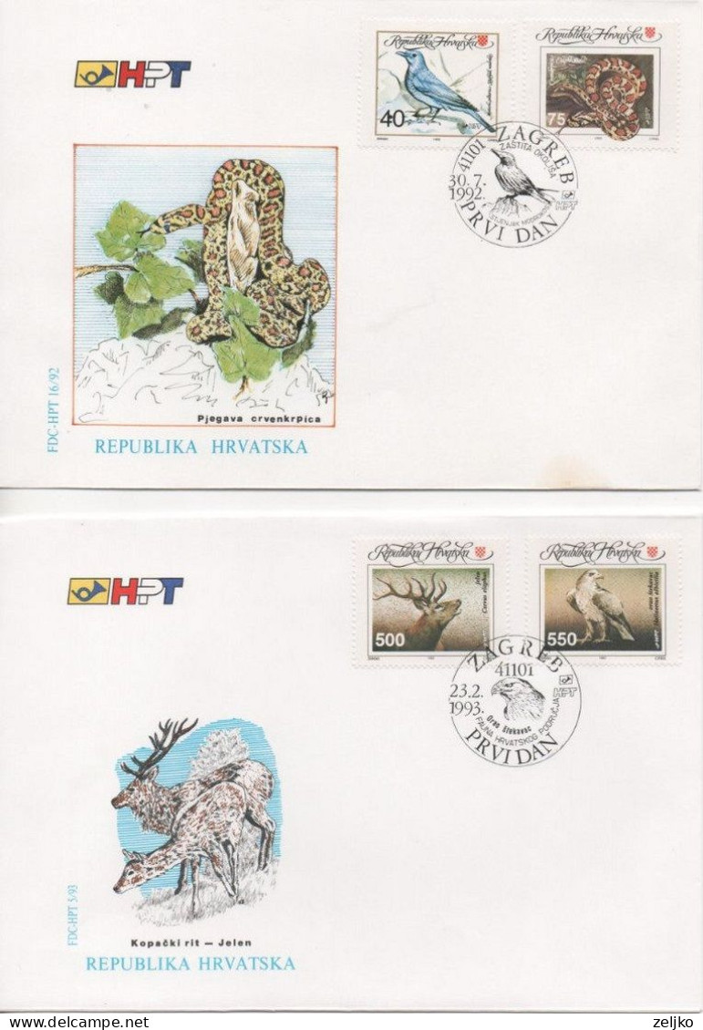 Croatia 1992, 1993, Fauna, Michel 207 - 208, 227 - 228, FDC - Kroatië