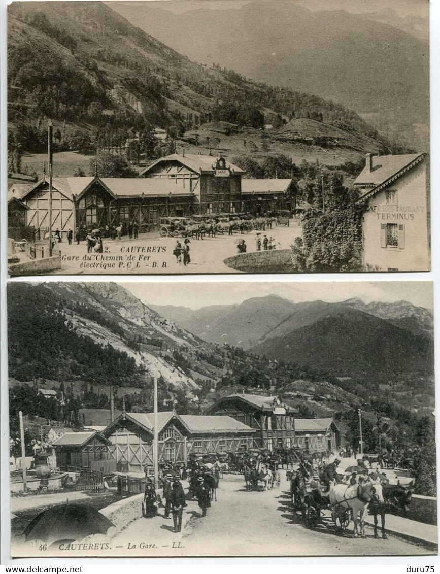 LOT 2 CPA * CAUTERETS Gare Du Chemin De Fer Electrique & La GARE ( Très Animée Attelage Cheval ) - Cauterets