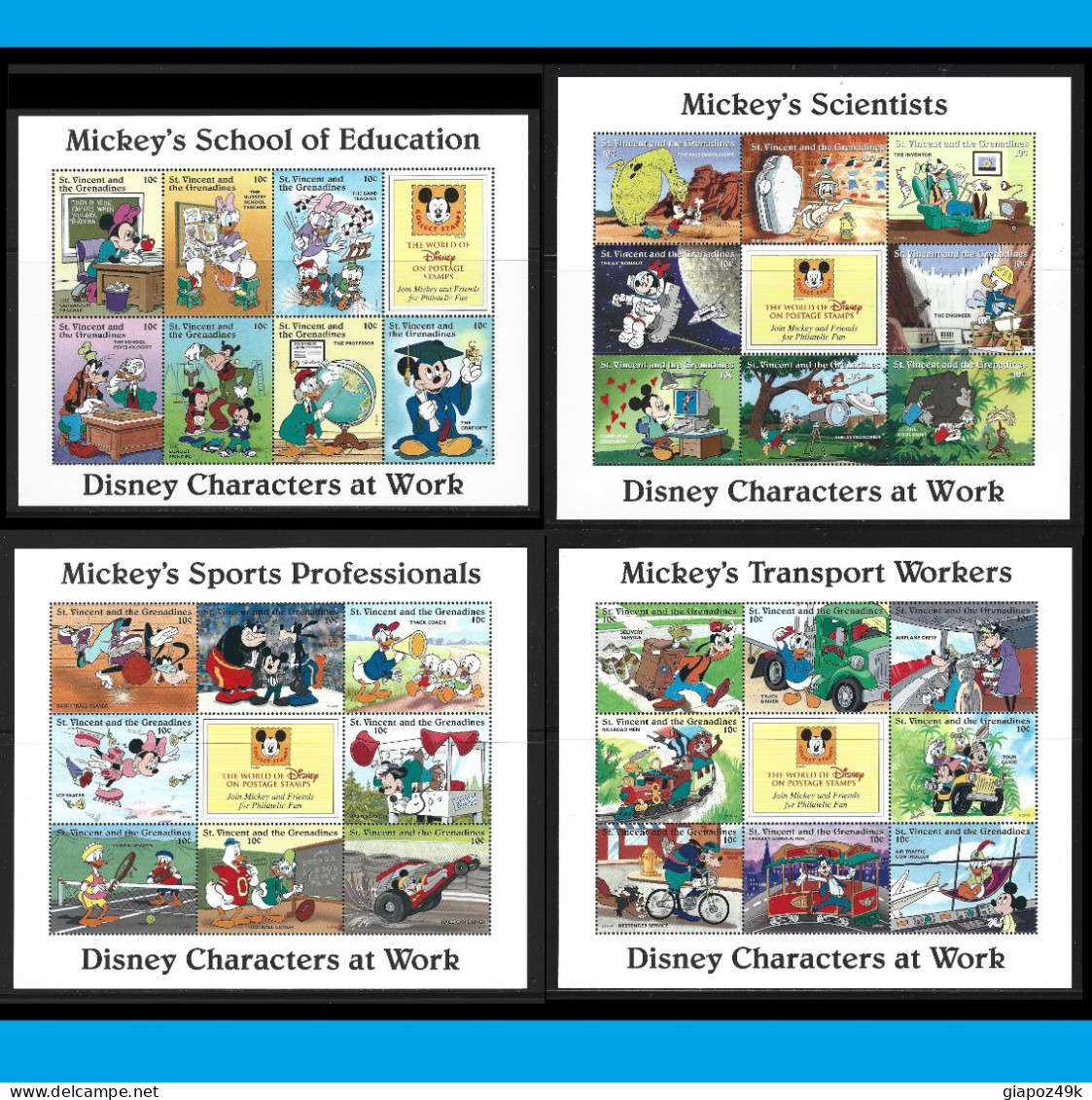 ● St. VINCENT & GRENADINES 1996 ֎ THE WORLD Of Disney ● CHARACTERS Of  Work ● Mickey's School Scientists Sport Transport - St.Vincent Und Die Grenadinen