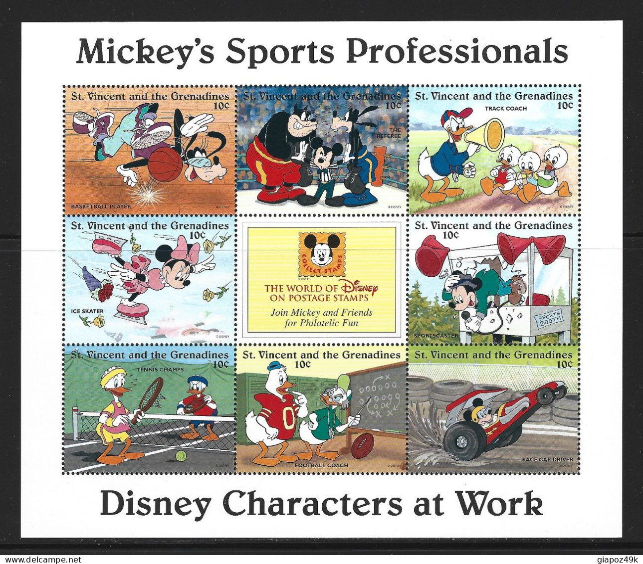 ● St. VINCENT & GRENADINES 1996 ֎ THE WORLD Of Disney ● CHARACTERS Of  Work ● Mickey's School Scientists Sport Transport - St.Vincent & Grenadines