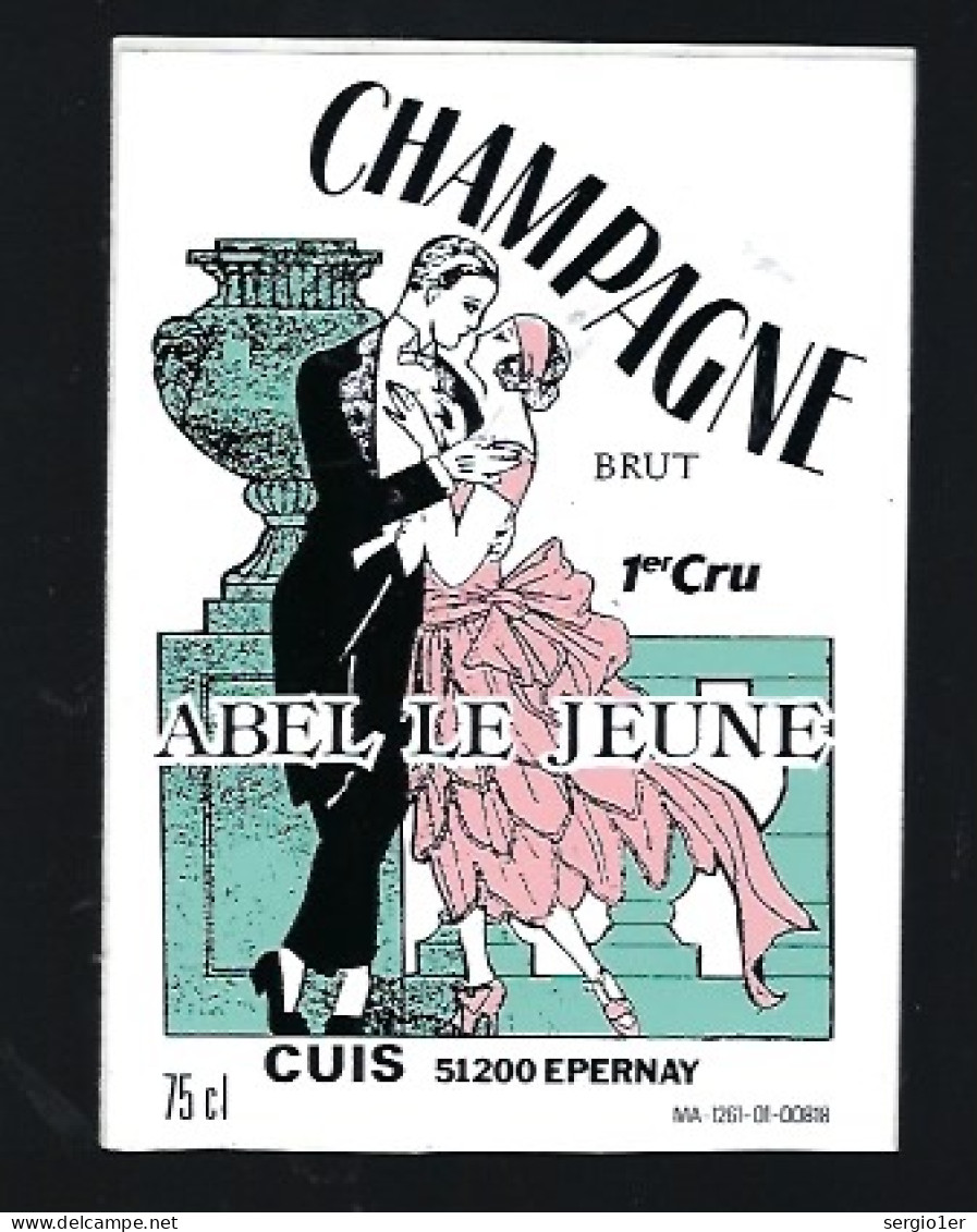 Etiquette Champagne Brut 1er Cru Abel Le Jeune Cuis Epernay  Marne 51 "Homme Femme" - Champagner