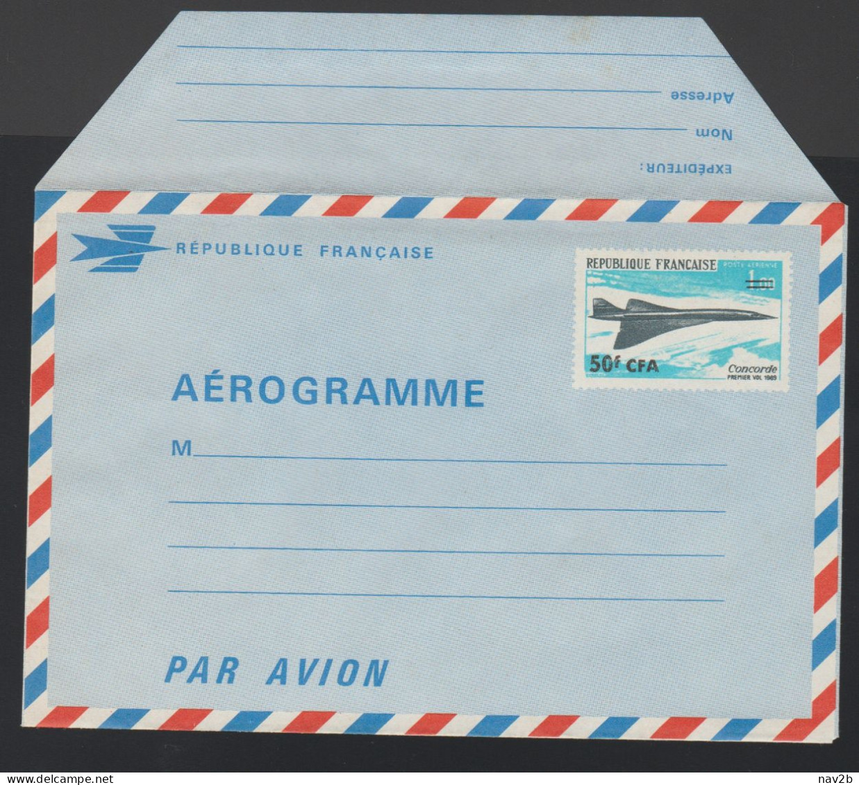 Entier Aérogramme1969 . 1 Fr Bleu Surchargé 50 F CFA  ( Pour La Réunion ) Neuf - Aérogrammes